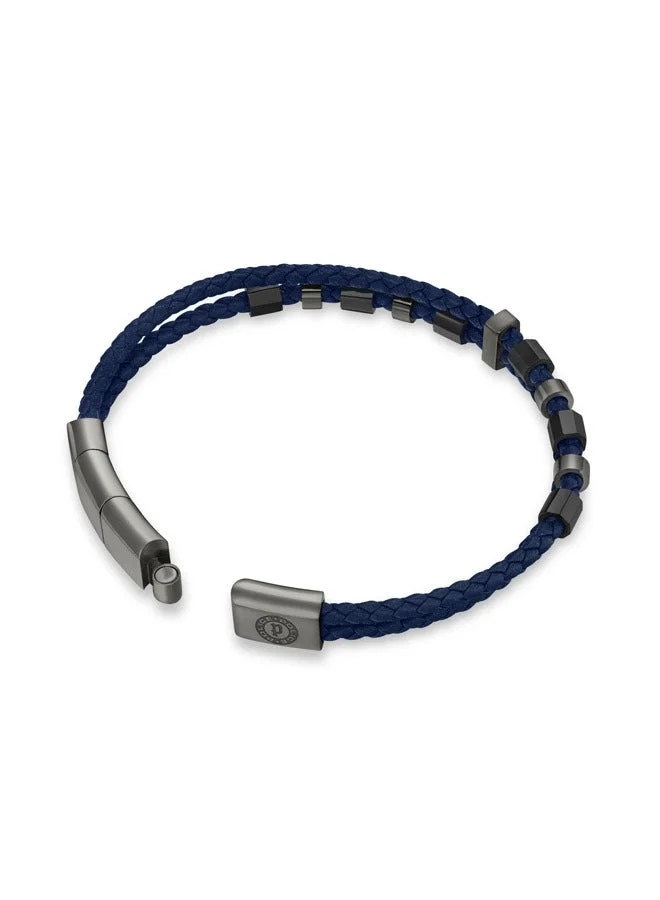 Police 19 Freeway Grey Stainless Steel and Blue Leather Bracelet for Men 190mm for Men | Best Price UAE
